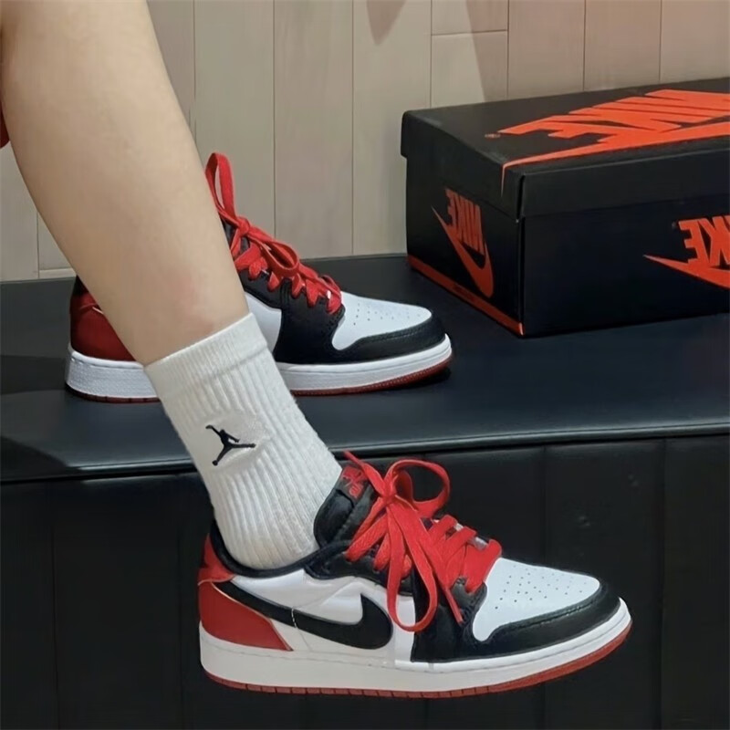 耐克(nike)air jordan 1 low og black toe aj1黑白黑脚趾复古运动