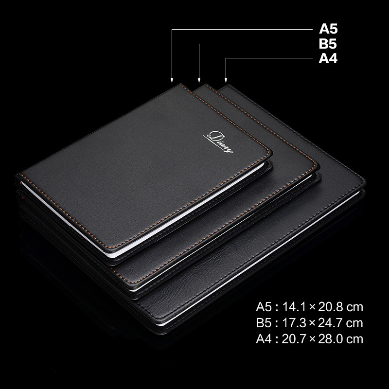 易利好 申士皮面本a5/b5商务办公笔记本文具记事本黑皮会议记录本子