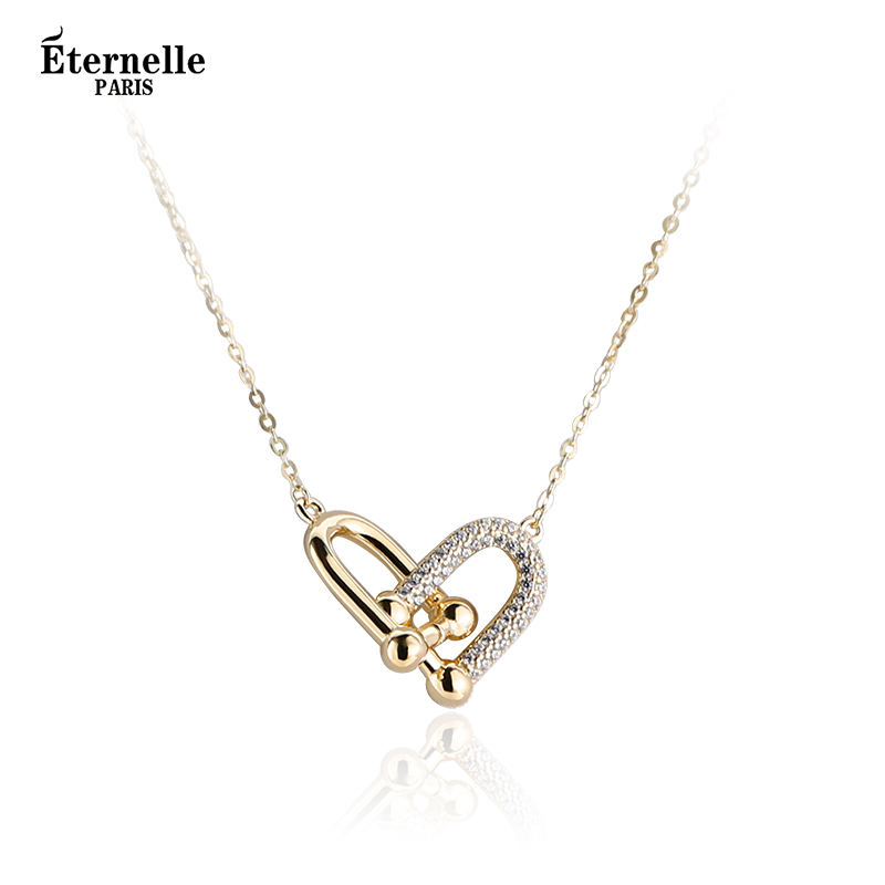 eternelle法国永恒珠宝欧美经典简约设计双环爱心项链925银轻奢锁骨链