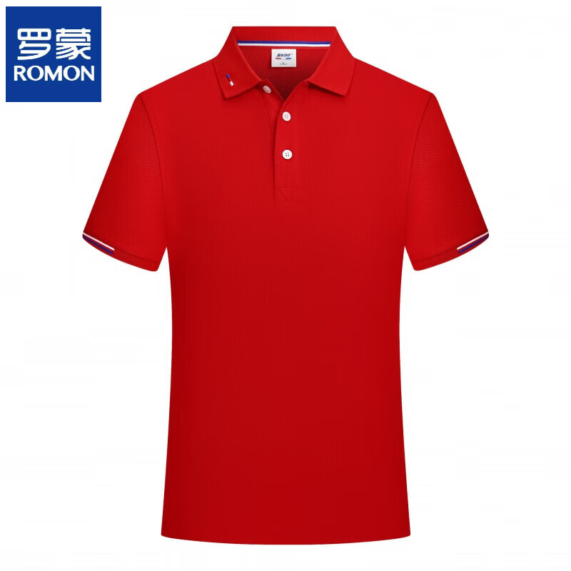 罗蒙(romon)高端文化衫男女同款工装刺绣印logo短袖t恤企业工作服翻领