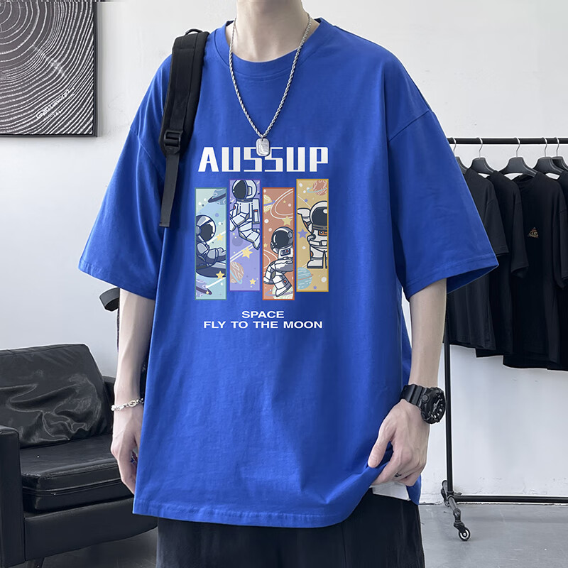 夏季宽松薄款t恤男青少年休闲套装男潮流衣服男装搭配一套 t187蓝色18