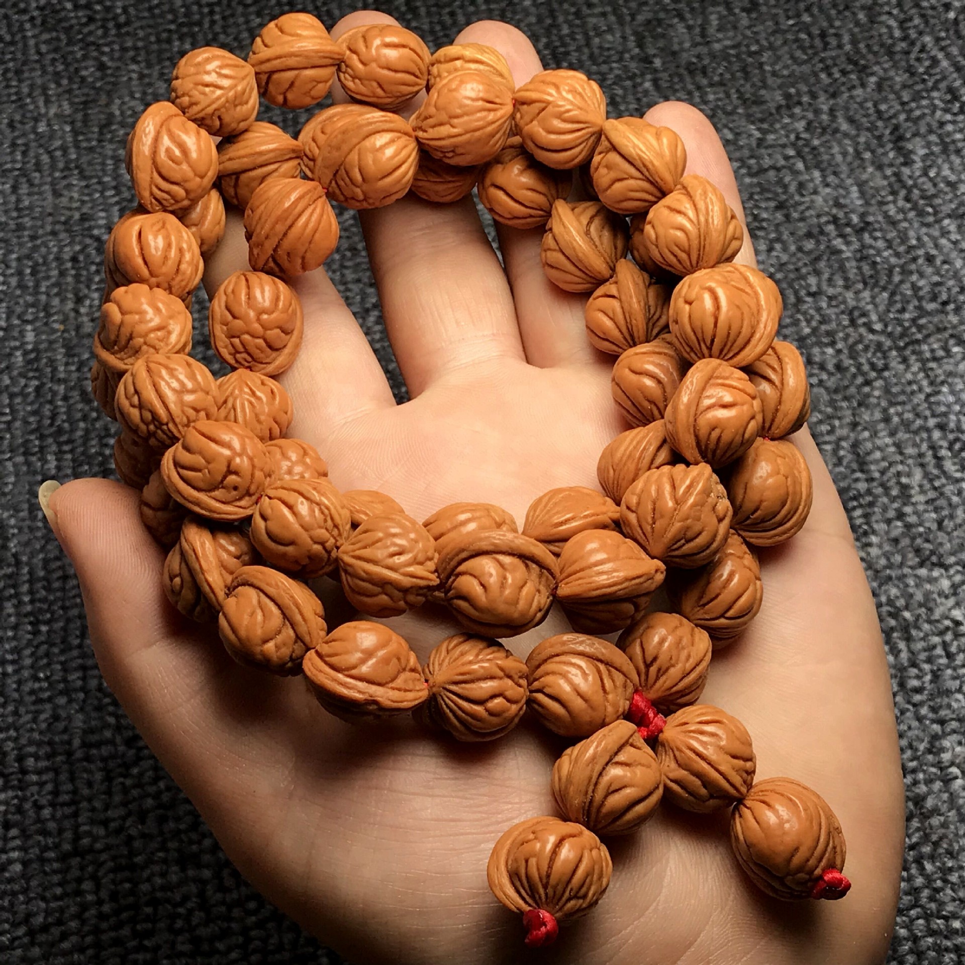 野生龙纹小核桃核文玩佛珠手串 特色田园金鱼肚桃核手持念珠 15mm-54