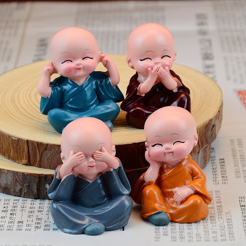 轻唤工艺礼品汽车摆件车载创意个性四不小和尚可爱车内装饰品车饰用品