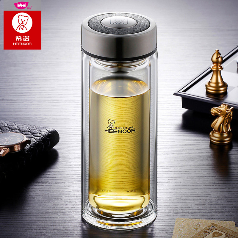 希诺(heenoor)双层玻璃杯男女士家用商务办公高档商务泡茶杯子车载