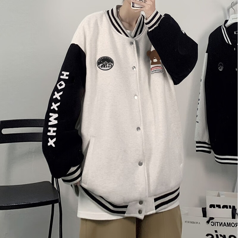 米轩大学生高中生秋天衣服男春秋美式复棒球服外套男生炸街宽松百搭情