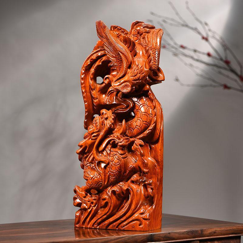 安定家花梨木雕龙凤呈祥精雕红木龙凤家居客厅玄关装饰结婚新居送礼
