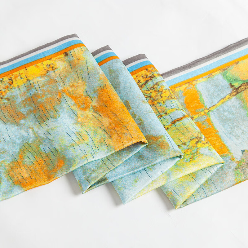 达芬奇密码 春秋长丝巾发带长条韩版窄飘带围巾女百搭礼物 秋日霞光 蓝色