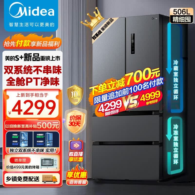 美的（Midea）532多门法式冰箱变频一级能效家用无霜双系统双循环大容量母婴家用冰箱MR-532WFPZE 苍穹灰怎么样,好用不?