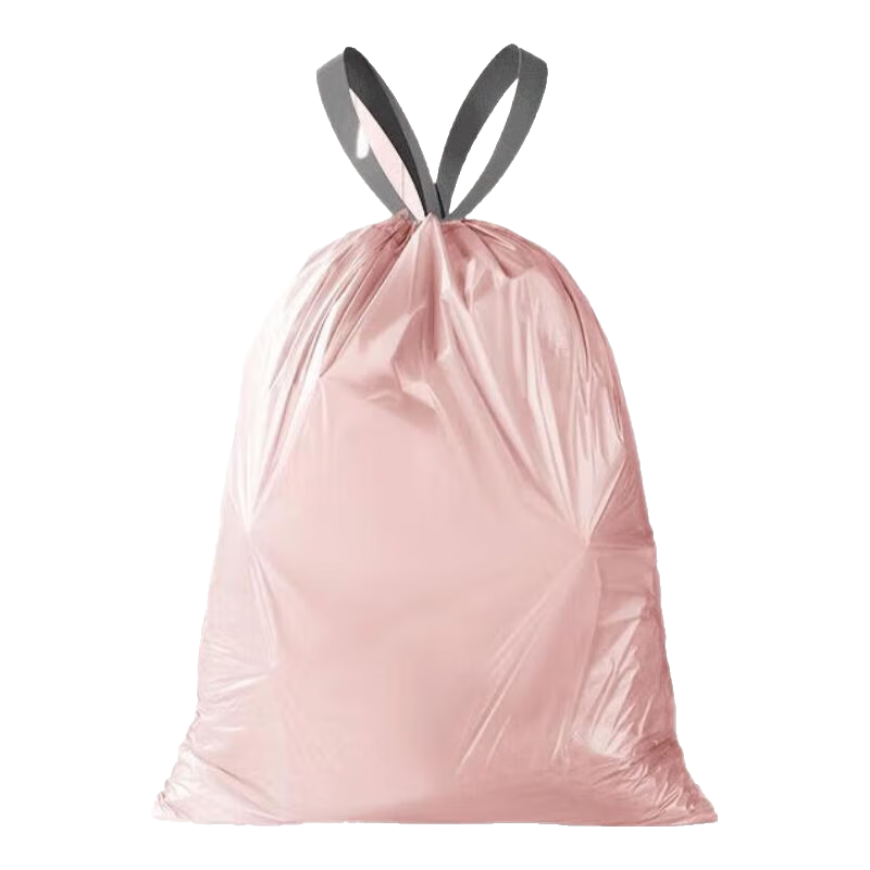 冰莓粉垃圾袋子加厚手提式家用特厚厨房塑料袋45*45cm抽绳垃圾袋 冰莓粉抽绳-15只