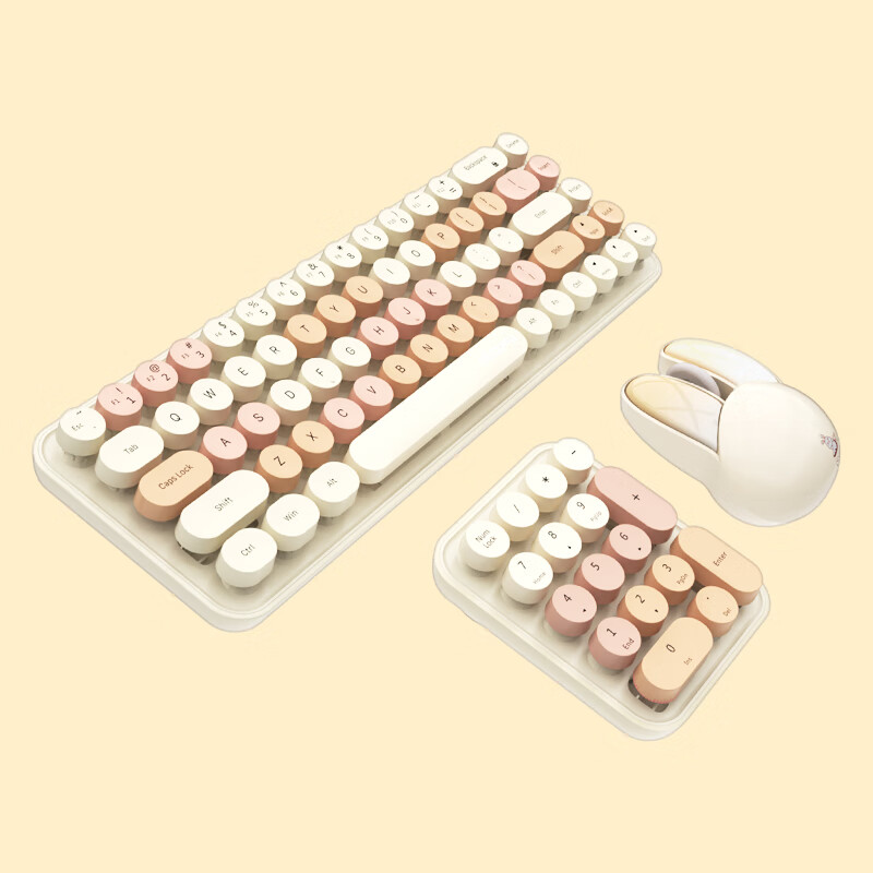 惠简mofii摩天手兔子无线键盘鼠标套装女生可爱便携静音笔记本台式电脑游戏办公打字适用 奶茶色 无线键鼠三件套装  适合