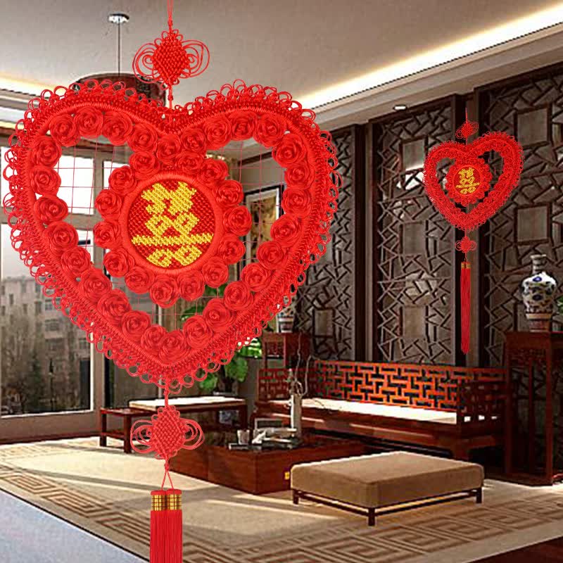 XMSJ中国结大号心形玫瑰喜字福字挂件婚房家居客厅装饰婚庆用品 双鱼喜