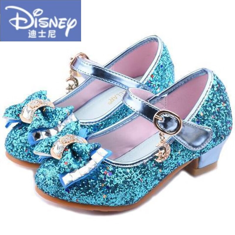 迪士尼(disney)女童高跟鞋水晶鞋儿童公主鞋冰雪奇缘皮鞋亮片蝴蝶结小