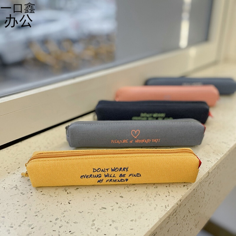 文具迷你帆布笔袋小学生糖果色文具袋儿童简约牛仔布铅笔盒 帆布-深蓝