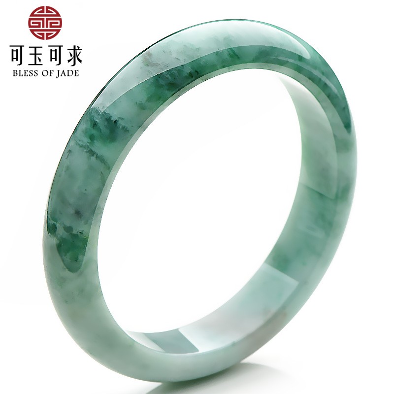 可玉可求直播选货 翡翠玉手镯 女士冰油绿飘花玉手镯 玉镯子 玉石玉器 内径约60毫米