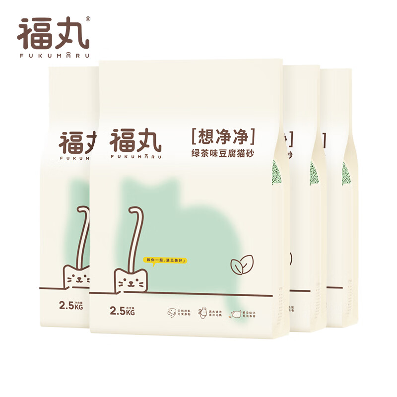 福丸 绿茶味豆腐宠物猫砂 结团快速  可冲厕所 猫沙 10kg 2.5kg*4包