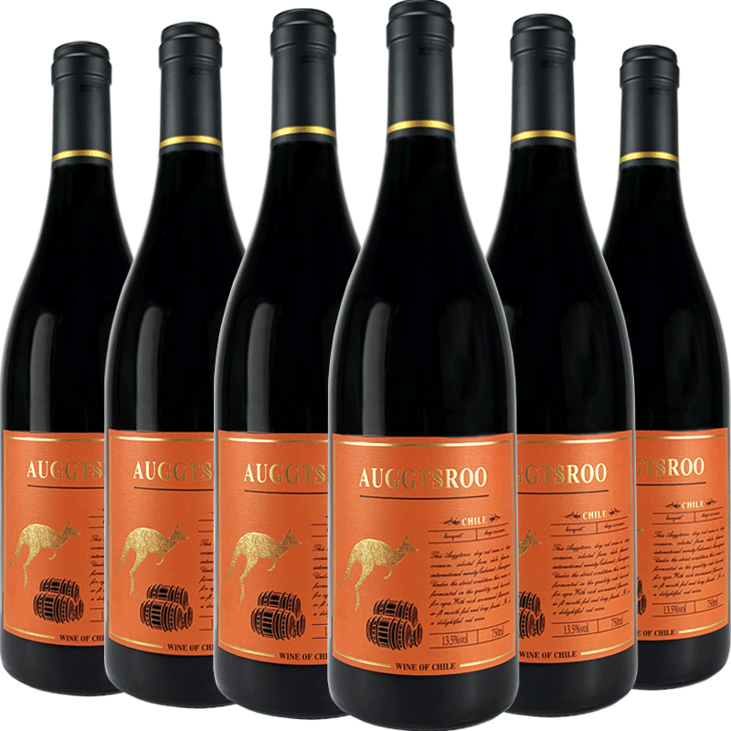 掘金袋鼠红酒智利进口红酒袋鼠干红葡萄酒智利葡萄酒赤霞珠13.5度 红酒整箱750ml*6瓶
