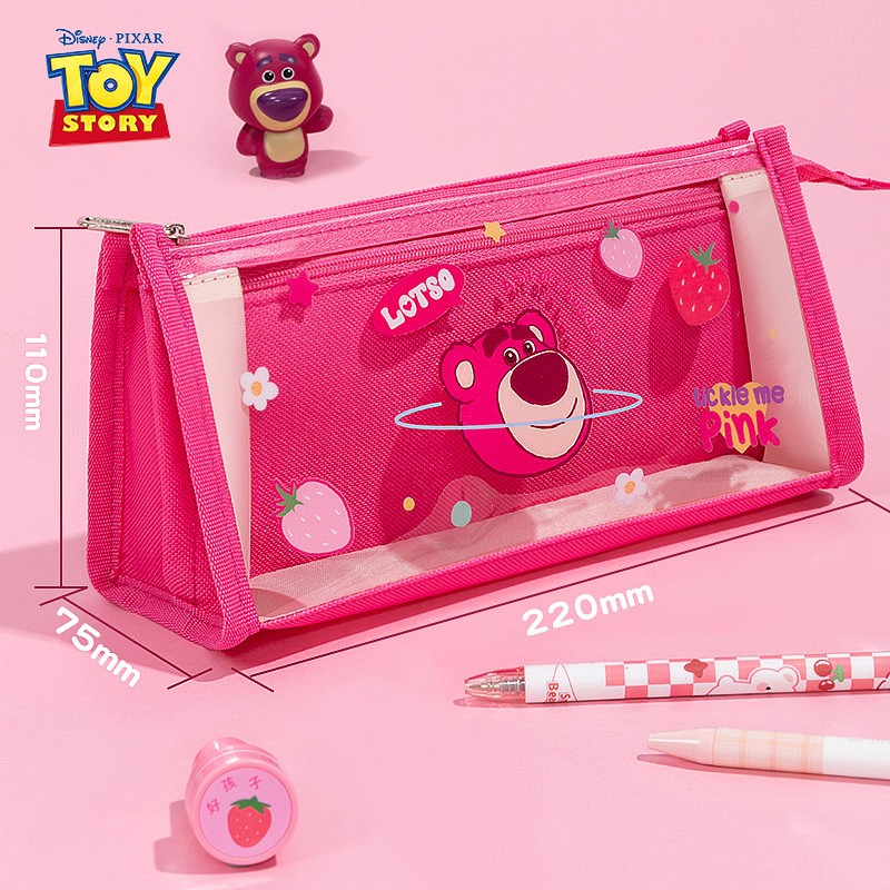 迪士尼草莓熊透明笔袋小学生设计感小众初中女生大容量高颜值铅笔盒