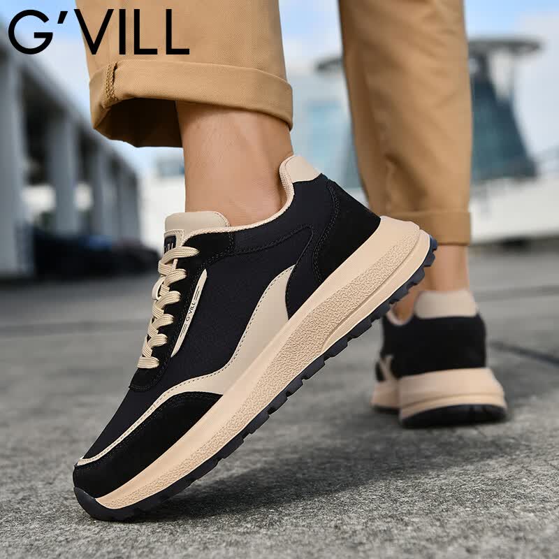 贵之步G'VILL 鞋子男鞋秋季2024新款潮流百搭旅游鞋厚底男士运动休闲鞋 黑杏 42
