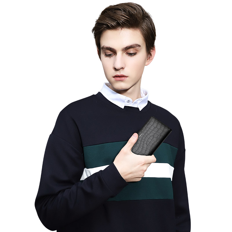 WILLIAMPOLO英皇保罗鳄鱼纹风琴卡包牛皮防盗刷手包35卡多功能手机长款钱包 黑色B款(36卡位) 配专柜礼盒