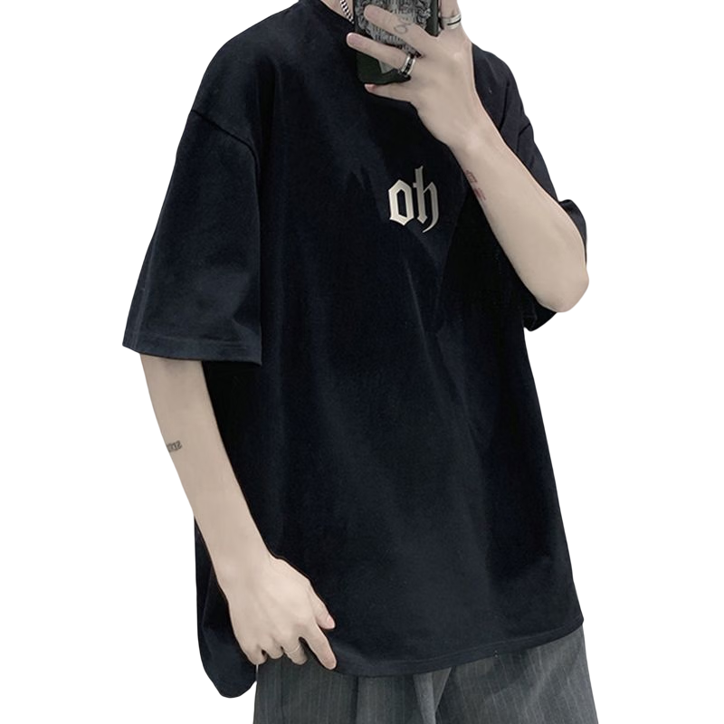 棉致港風(fēng)潮流t恤男大碼寬松百搭純棉短袖男情侶上衣 黑色 3XL