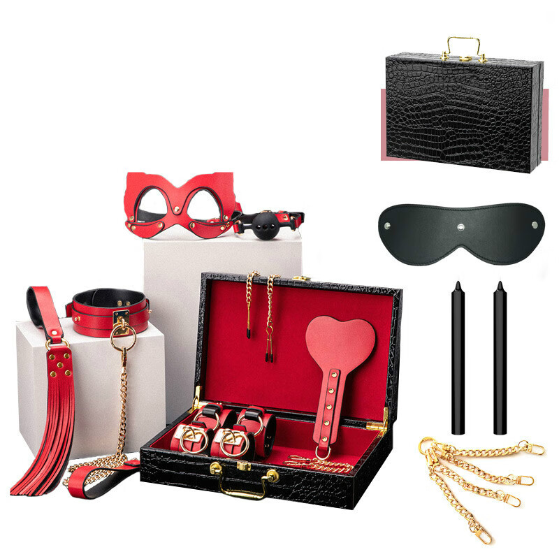 sm套装调教捆绑束缚玩具口塞眼罩房趣皮鞭乳夹惩罚 pu收纳箱套装红色