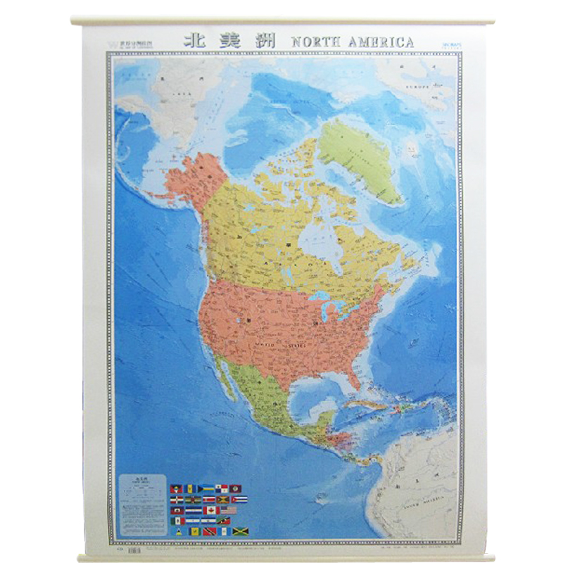北美洲地图 1.2米x0.9米 挂图 中图社世界分国系列