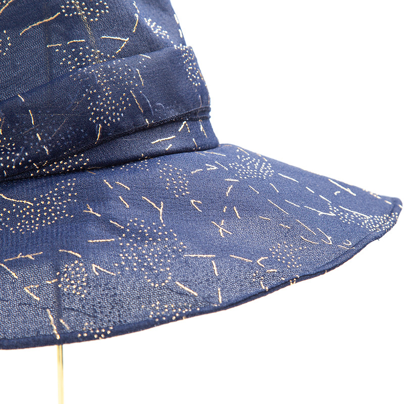 达芬奇密码 时尚欧根纱太阳帽女夏季遮脸防晒帽子适合圆脸薄遮阳帽 藏蓝 蝴蝶结 均码57cm