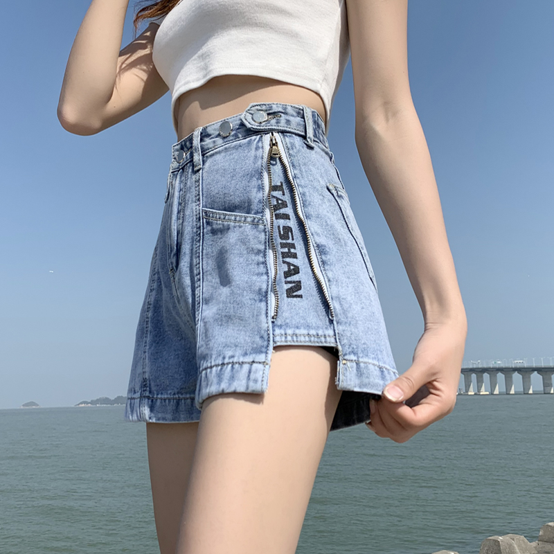 57805/沃歌蕾 牛仔短裙女2021新款夏季高腰chic半身裙显瘦港风ins潮 浅蓝 L