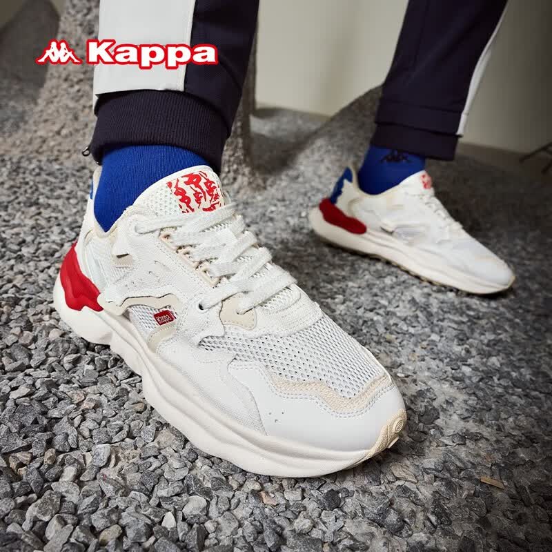 KAPPA卡帕翡冷翠跑步鞋男2023夏秋季新款透气网孔休闲运动鞋老爹鞋子男 韩国白/鹭羽白 37属于什么档次？
