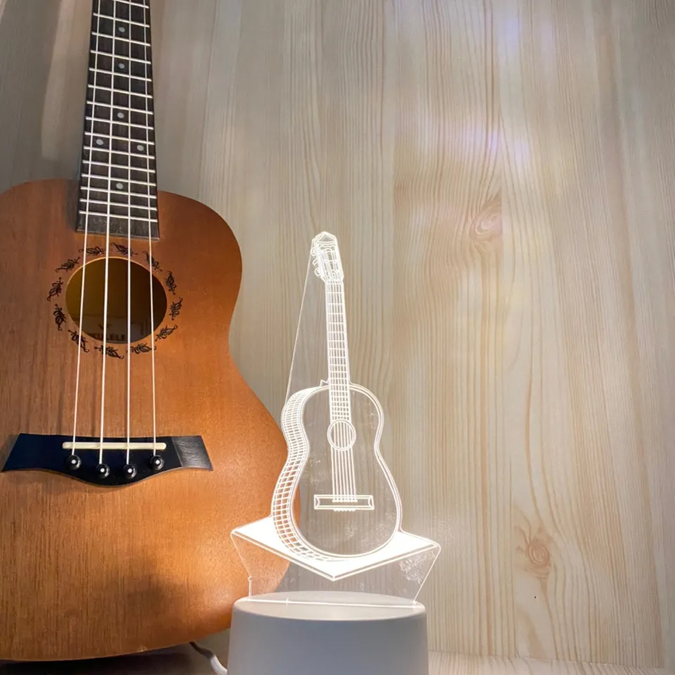 女生送女友实用小夜灯台灯班级纪念品男生定制摆件 吉他 usb暖色刻字