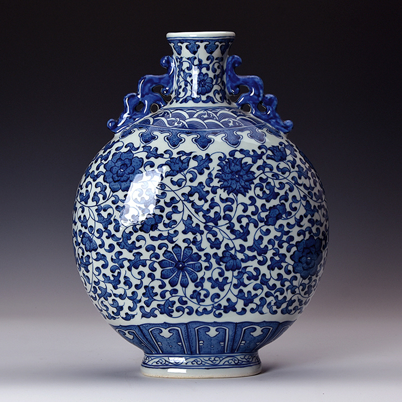 泉讨 清乾隆款识手绘青花海水缠枝莲纹抱月瓶 景德镇陶瓷器花 cm约