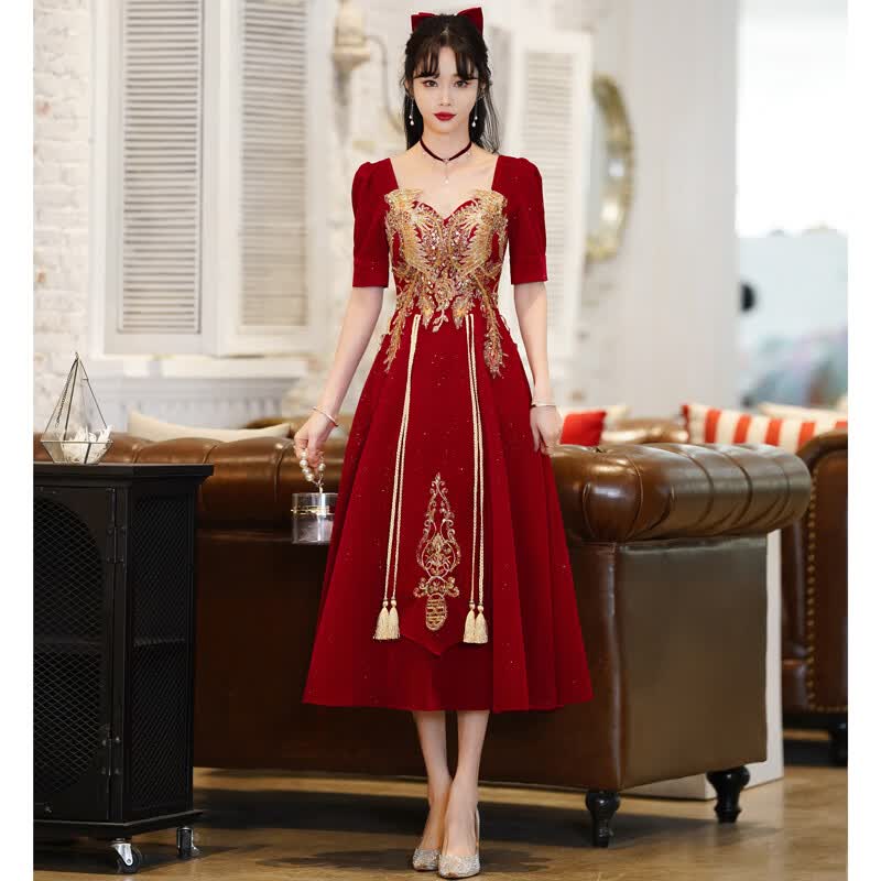 塞德勒（SAIDELE）敬酒服新娘春夏季结婚酒红色小个子订婚冬季高端礼服连衣裙回门女 酒红色中长款 XXXL (建议136-145斤)怎么样,好用不?