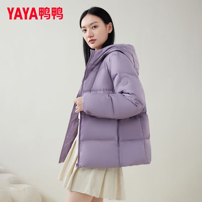鸭鸭（YAYA）新款轻盈羽绒服冬季爆款短款面包宽松连帽时尚休闲保暖小个子外套 香草米色 S 105斤以内