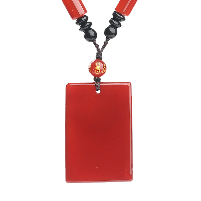 初緣 紅瑪瑙吊墜男女款平安無事牌項鏈本命年蛇年禮物送家人男女友 光面無事牌吊墜+鑒定證書