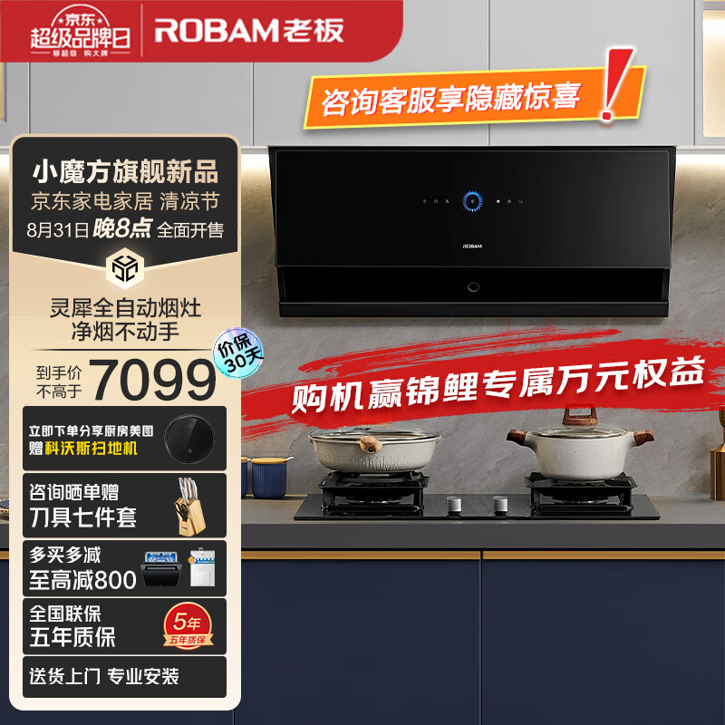 老板（Robam）灵犀全自动侧吸油烟机26大吸力变频抽油烟机家用燃气灶具烟灶套装以旧换新29A9S套装