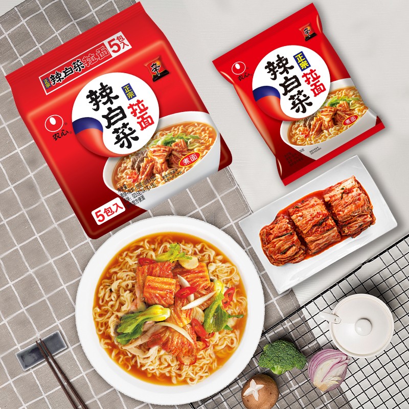 农心 辣白菜拉面 方便面 泡面袋面速食休闲零食 五连包 120g*5包