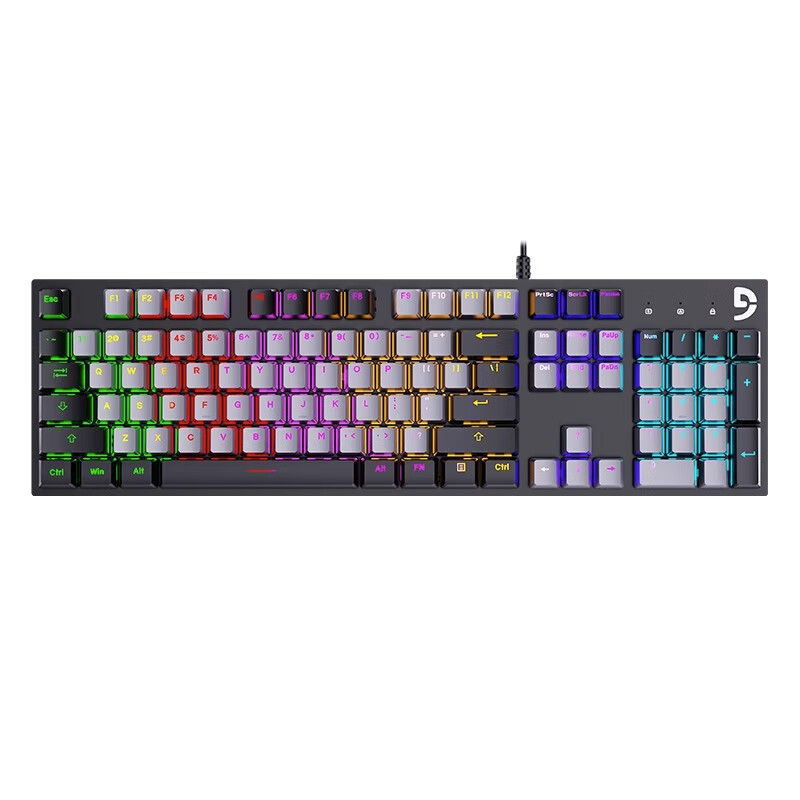 富勒K1机械键盘青轴RGB发光网吧电竞台式机笔记本电脑游戏鼠标有线全键无冲 灰色黑边 RGB