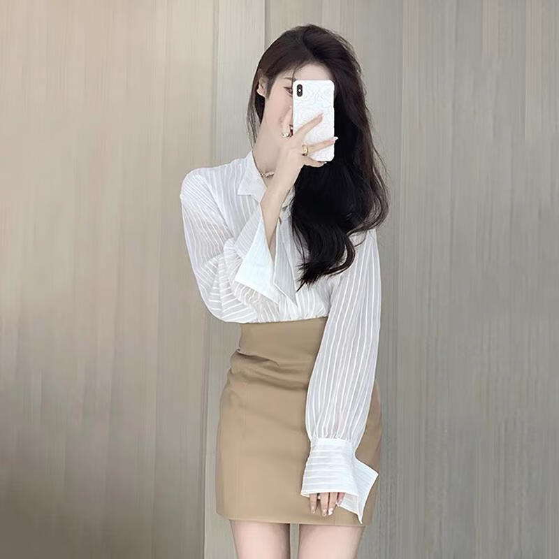女神范御姐轻熟风时尚衬衫裙子两件 单件白色上衣梨型身材/韩剧女主 s