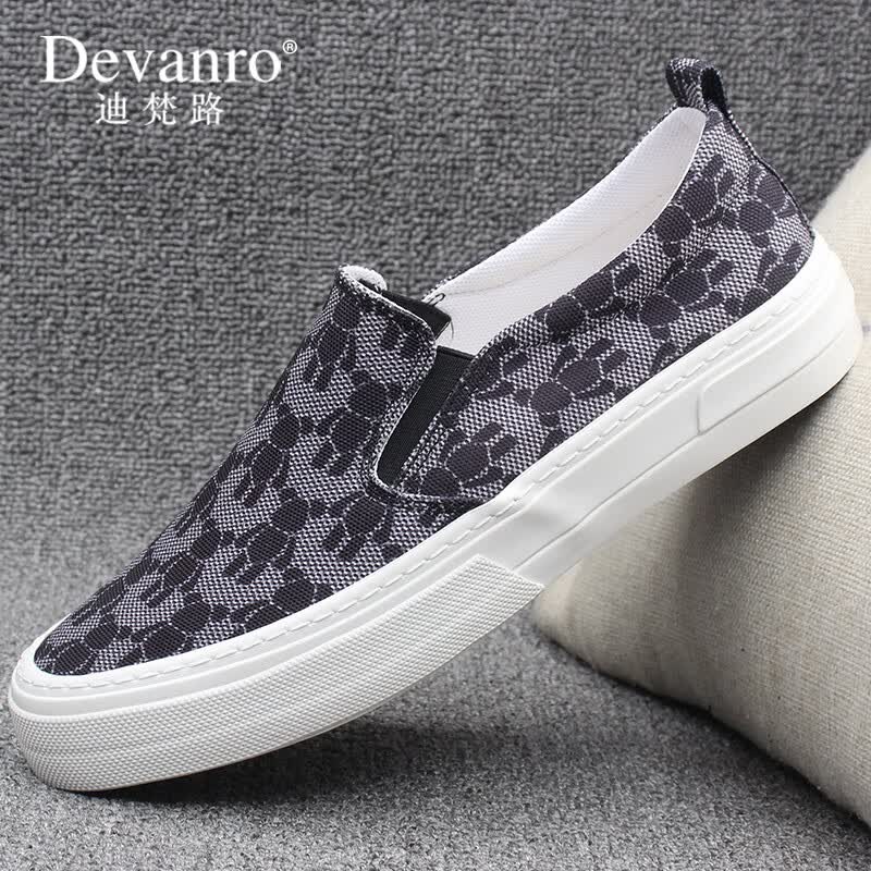 迪梵路(devanro)品牌奢侈帆布鞋男2024秋季新款透气休闲鞋时尚软底套