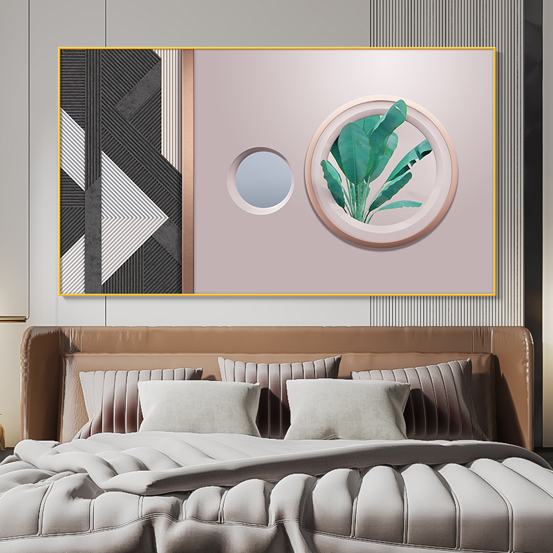 方块杉大幅现代简约宾馆酒店客房床头装饰画抽象几何挂画横版主卧室