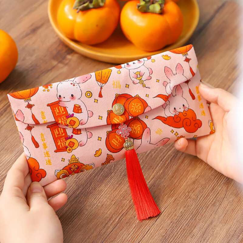 兔年红包卡通新年利是封结婚布艺万元红包袋 粉色—福兔贺岁 万元红包