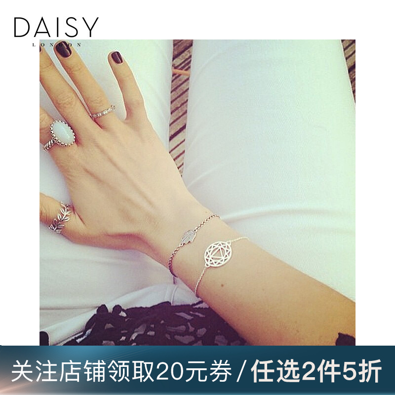 【情人礼物送女友】英国DAISY LONDON银手链女手工银饰时尚手镯脉轮符号手链银手镯手环送女友 太阳轮镶水晶（CHKBR1010）