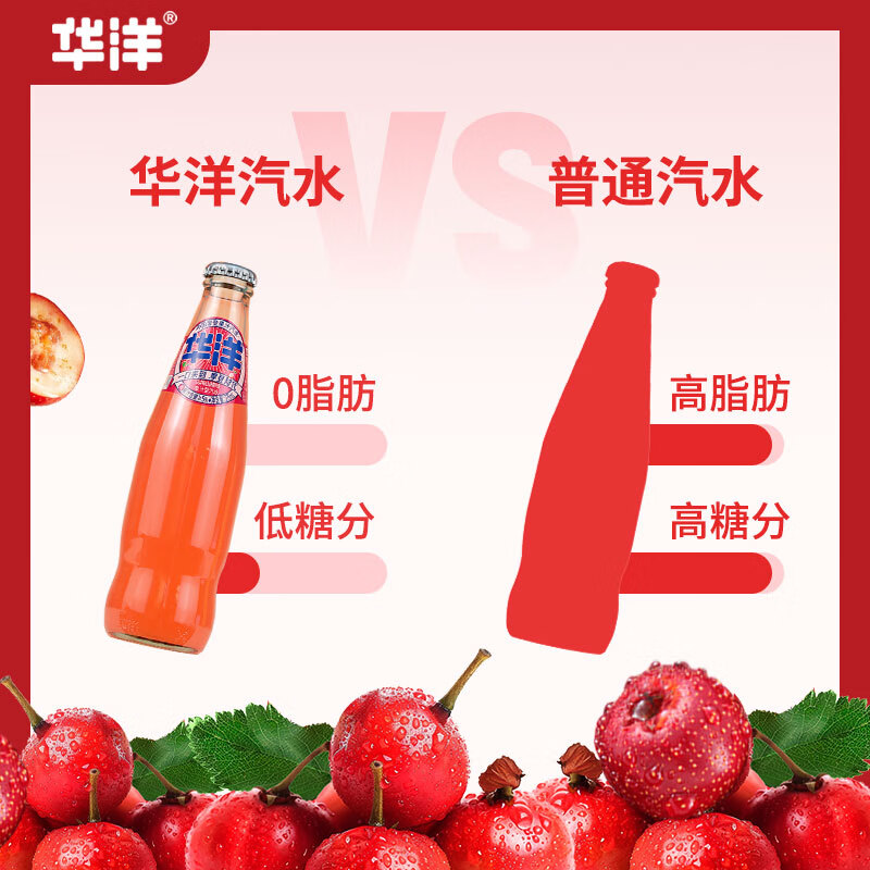华洋汽水 果汁碳酸饮料乌梅山楂275ml*6瓶低糖0脂肪饮品 乌梅山楂275ml*6瓶