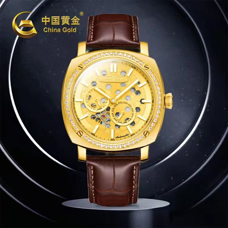 中国黄金ze系列5超硬金 机械金表(镶 嵌 ) 棕色表带(定制款7个工作日)