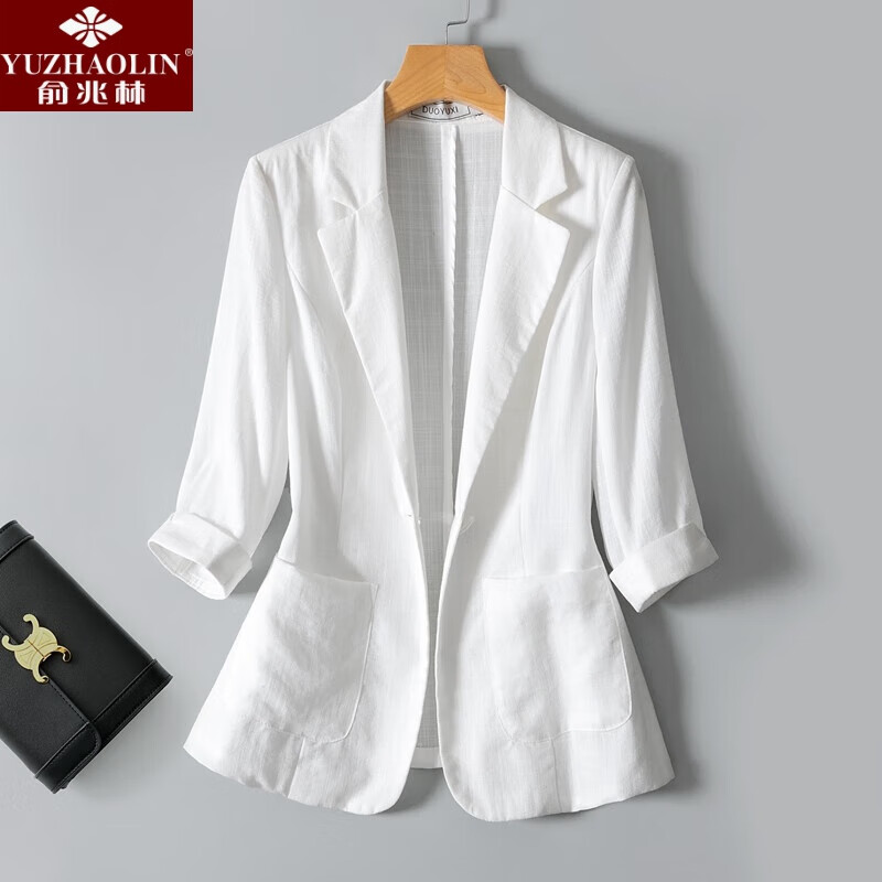 俞兆林薄款亚麻小西装女短外套2024夏季新款休闲百搭棉麻小西服外套
