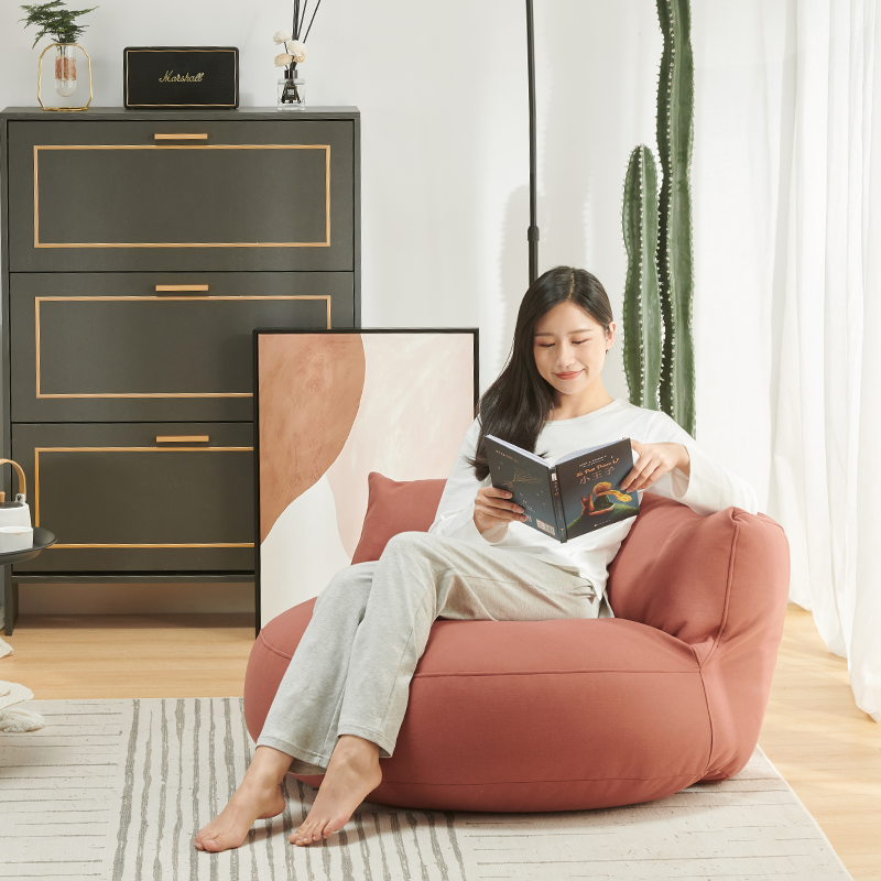 百莉圆盘懒人沙发单人科技布现代舒适型客厅阳台卧室小沙发休闲椅 红褐色科技布