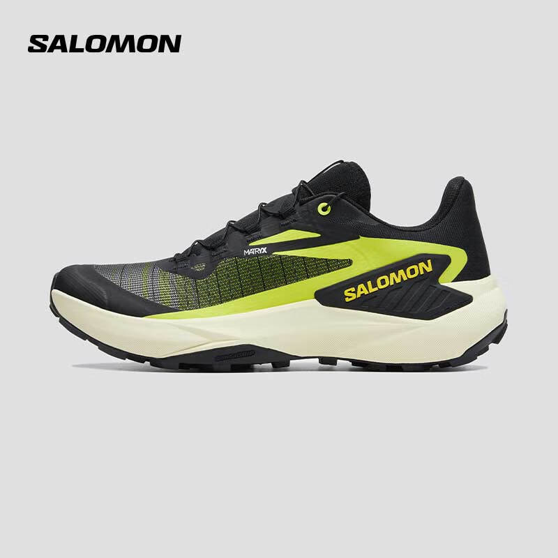 萨洛蒙（Salomon）男款 户外运动轻量稳定舒适透气减震包裹越野跑鞋 GENESIS 黄绿色 474431 8.5 (42 2/3）