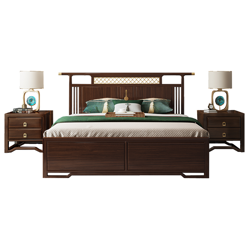 【5折】梦美斯宣 床 新中式轻奢实木床 现代简约主卧双人1.8米软靠皮床 OYF-8802 【乌金木】一床一柜