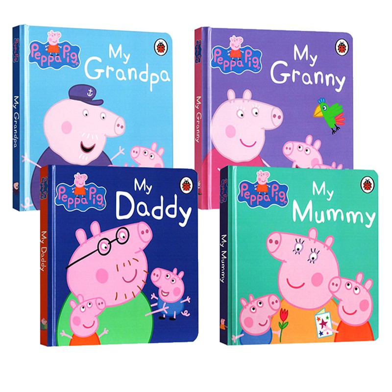 英文原版 peppas family 粉红猪小妹 小猪佩奇大家庭 纸板书4册套装