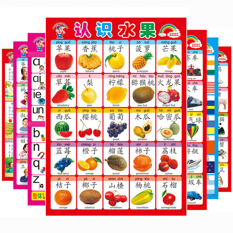 yin)宝宝挂图幼儿童早教墙贴贴画认知挂画贴纸婴儿启蒙识字拼音无声卡